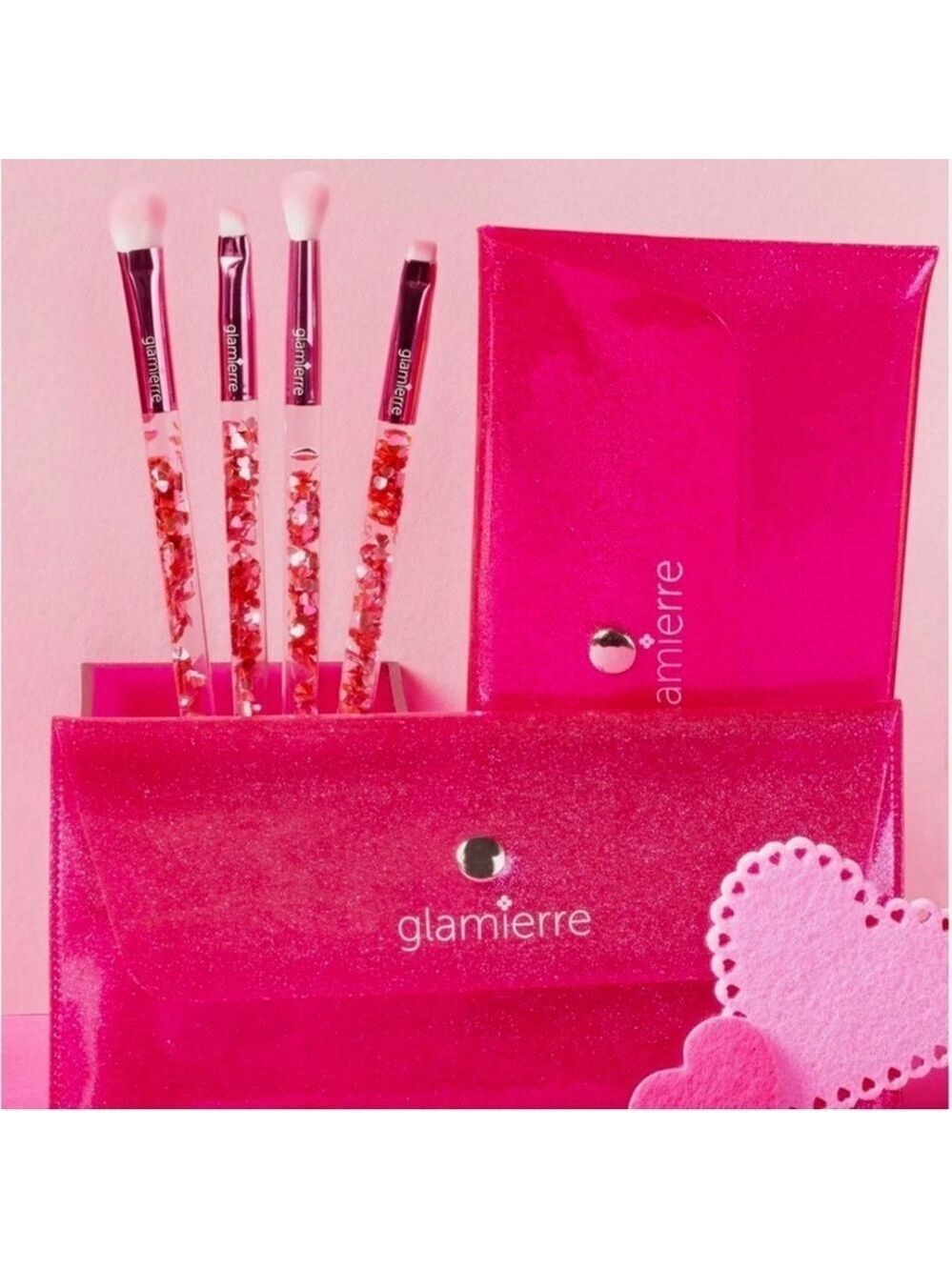 Glamierre Pink Makeup Brush Set of 4 - Picture 2 of 11